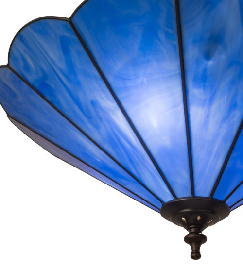 Meyda Lighting Perennial 16" 3-Light Antique Brass Flush Mount Light With Blue Opal Shade Glass