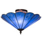 Meyda Lighting Perennial 16" 3-Light Antique Brass Flush Mount Light With Blue Opal Shade Glass