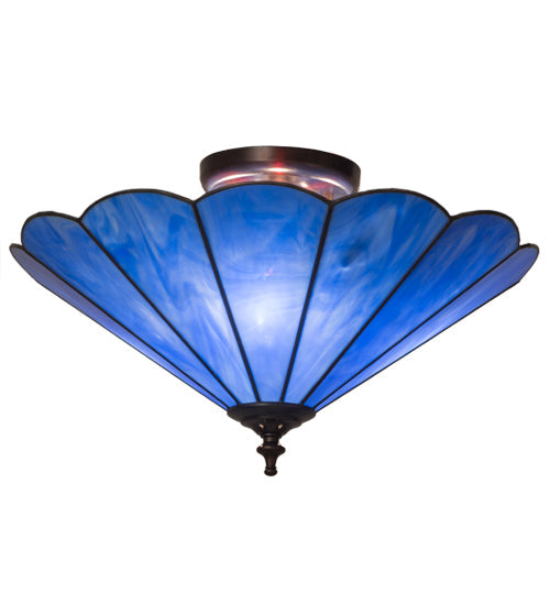 Meyda Lighting Perennial 16" 3-Light Antique Brass Flush Mount Light With Blue Opal Shade Glass