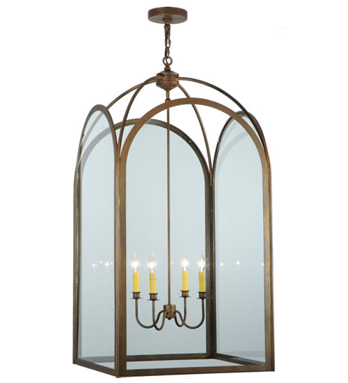 Meyda Lighting Perin 25"Sq 4-Light Cortez Gold Pendant Light With Clear Shade Glass