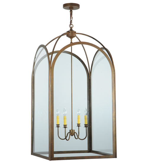 Meyda Lighting Perin 25"Sq 4-Light Cortez Gold Pendant Light With Clear Shade Glass