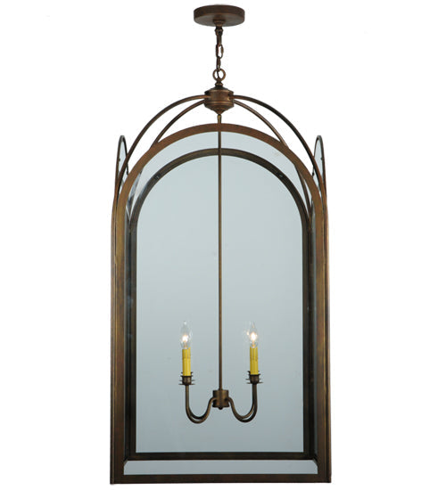 Meyda Lighting Perin 25"Sq 4-Light Cortez Gold Pendant Light With Clear Shade Glass