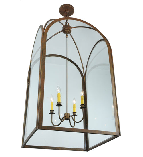Meyda Lighting Perin 25"Sq 4-Light Cortez Gold Pendant Light With Clear Shade Glass