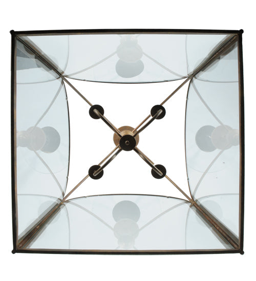Meyda Lighting Perin 25"Sq 4-Light Cortez Gold Pendant Light With Clear Shade Glass