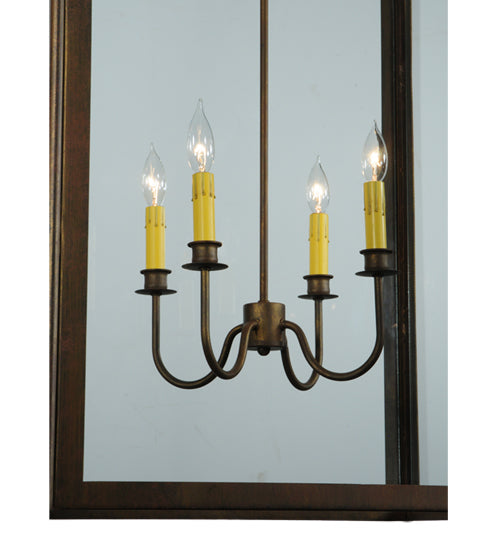 Meyda Lighting Perin 25"Sq 4-Light Cortez Gold Pendant Light With Clear Shade Glass