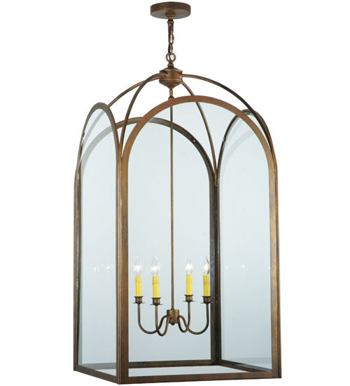 Meyda Lighting Perin 25"Sq 4-Light Cortez Gold Pendant Light With Clear Shade Glass