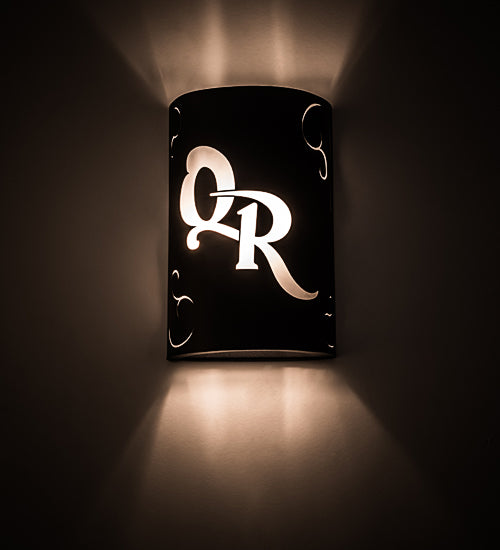 Meyda Lighting Personalized 10" 2-Light Black Textured QR Monogram Wall Sconce With White Statuario Idalight Shade