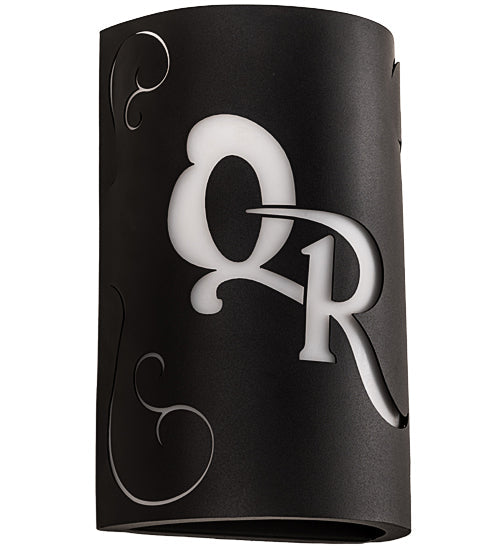 Meyda Lighting Personalized 10" 2-Light Black Textured QR Monogram Wall Sconce With White Statuario Idalight Shade