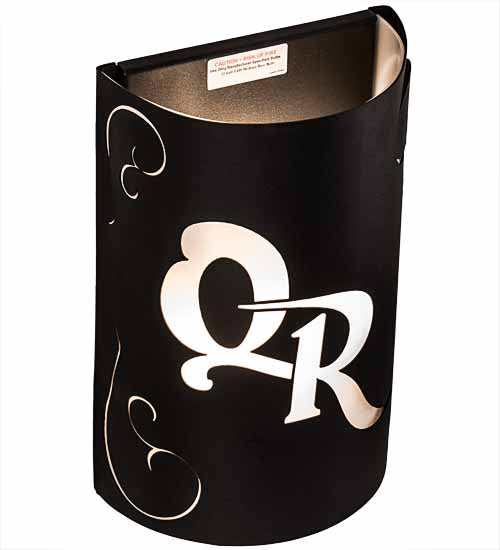 Meyda Lighting Personalized 10" 2-Light Black Textured QR Monogram Wall Sconce With White Statuario Idalight Shade