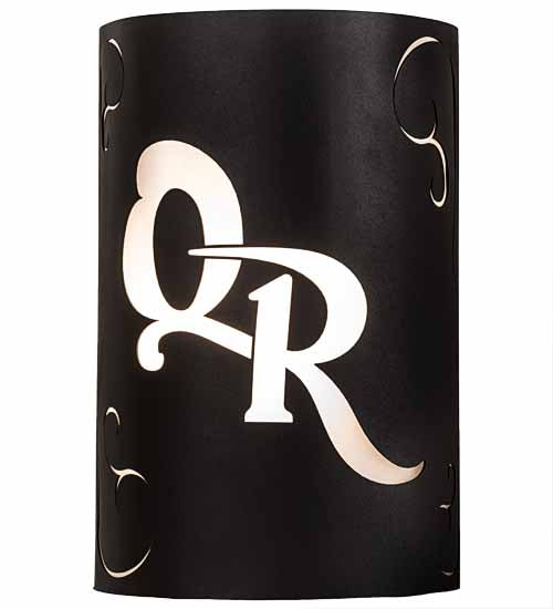 Meyda Lighting Personalized 10" 2-Light Black Textured QR Monogram Wall Sconce With White Statuario Idalight Shade