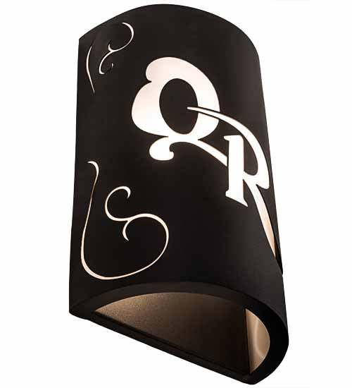 Meyda Lighting Personalized 10" 2-Light Black Textured QR Monogram Wall Sconce With White Statuario Idalight Shade