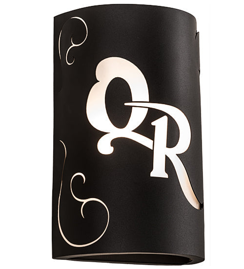 Meyda Lighting Personalized 10" 2-Light Black Textured QR Monogram Wall Sconce With White Statuario Idalight Shade