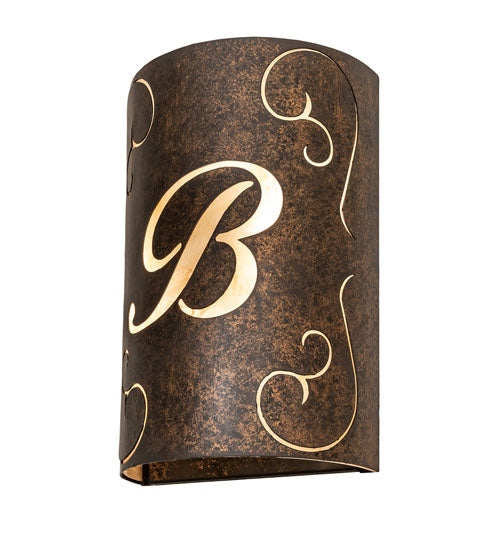 Meyda Lighting Personalized 10" 2-Light Gothic Gold B Monogram Wall Sconce With Sahara Taupe Idalight Shade