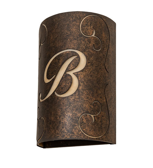 Meyda Lighting Personalized 10" 2-Light Gothic Gold B Monogram Wall Sconce With Sahara Taupe Idalight Shade