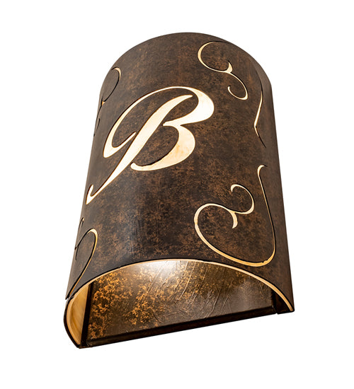 Meyda Lighting Personalized 10" 2-Light Gothic Gold B Monogram Wall Sconce With Sahara Taupe Idalight Shade