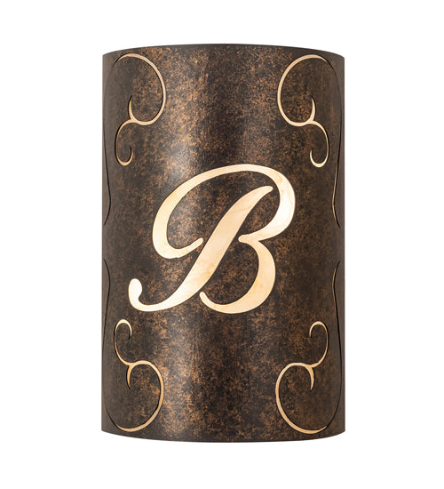 Meyda Lighting Personalized 10" 2-Light Gothic Gold B Monogram Wall Sconce With Sahara Taupe Idalight Shade