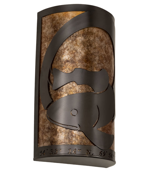 Meyda Lighting Personalized 10" 2-Light Oil Rubbed Bronze Q Fish Wall Sconce With Amber Mica Shade Glass
