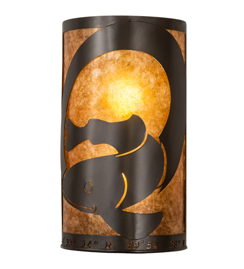 Meyda Lighting Personalized 10" 2-Light Oil Rubbed Bronze Q Fish Wall Sconce With Amber Mica Shade Glass