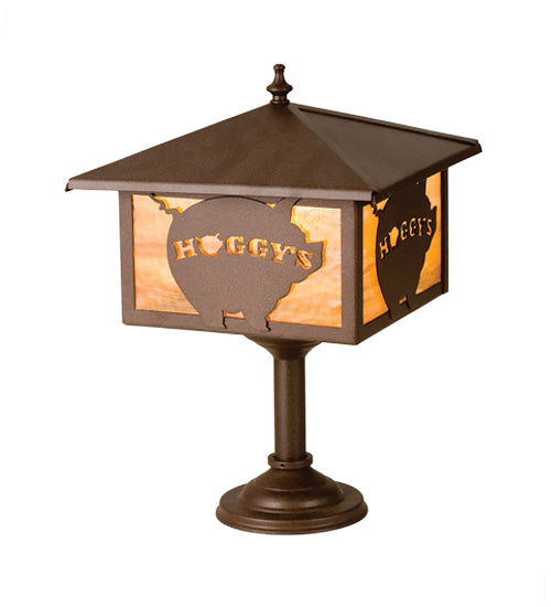 Meyda Lighting Personalized 10" Cafe Noir Hoggy's Bar Top Lamp With Amber Shade Glass