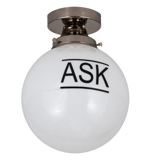 Meyda Lighting Personalized 10" Polished Nickel "Ask" Deli Orb Flush Mount Light With White Shade Glass