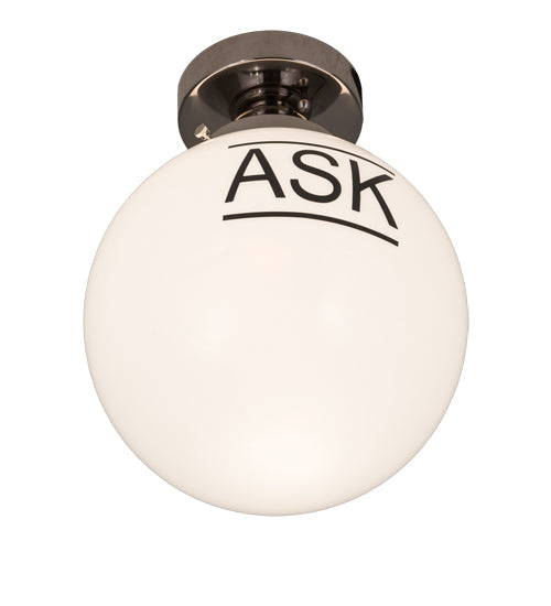 Meyda Lighting Personalized 10" Polished Nickel "Ask" Deli Orb Flush Mount Light With White Shade Glass