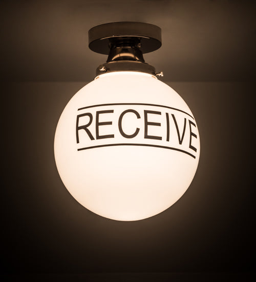 Meyda Lighting Personalized 10" Polished Nickel "Receive" Deli Orb Flush Mount Light With White Shade Glass