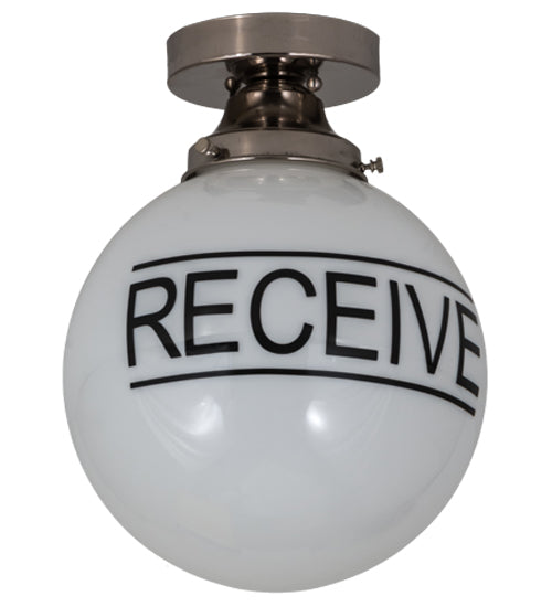 Meyda Lighting Personalized 10" Polished Nickel "Receive" Deli Orb Flush Mount Light With White Shade Glass