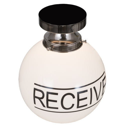 Meyda Lighting Personalized 10" Polished Nickel "Receive" Deli Orb Flush Mount Light With White Shade Glass