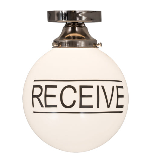 Meyda Lighting Personalized 10" Polished Nickel "Receive" Deli Orb Flush Mount Light With White Shade Glass