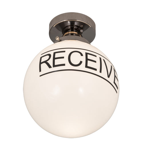 Meyda Lighting Personalized 10" Polished Nickel "Receive" Deli Orb Flush Mount Light With White Shade Glass