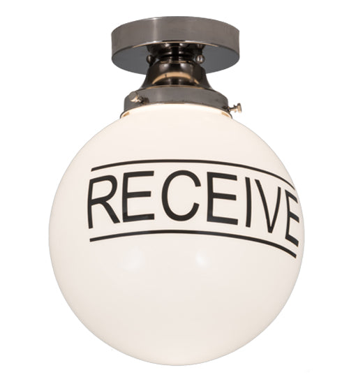 Meyda Lighting Personalized 10" Polished Nickel "Receive" Deli Orb Flush Mount Light With White Shade Glass