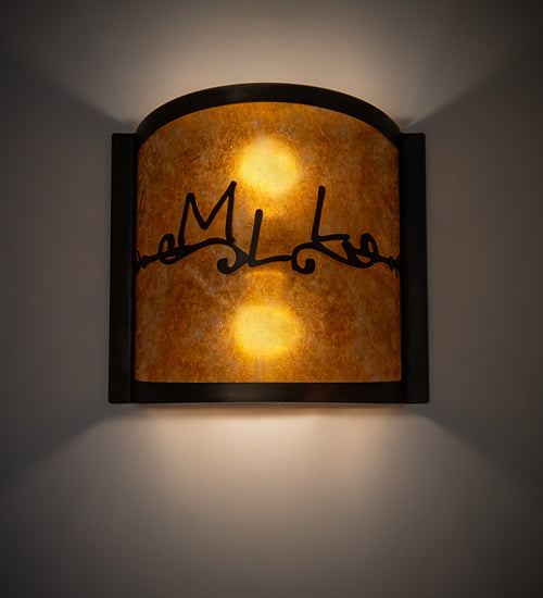 Meyda Lighting Personalized 12" 2-Light Dark Burnished Antique Copper Wall Sconce With Amber Mica Shade Glass