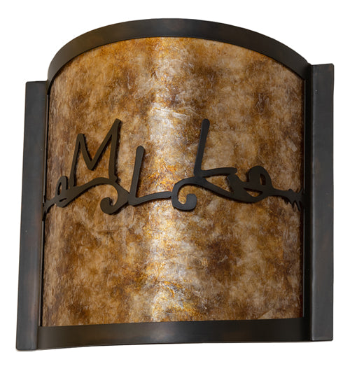 Meyda Lighting Personalized 12" 2-Light Dark Burnished Antique Copper Wall Sconce With Amber Mica Shade Glass