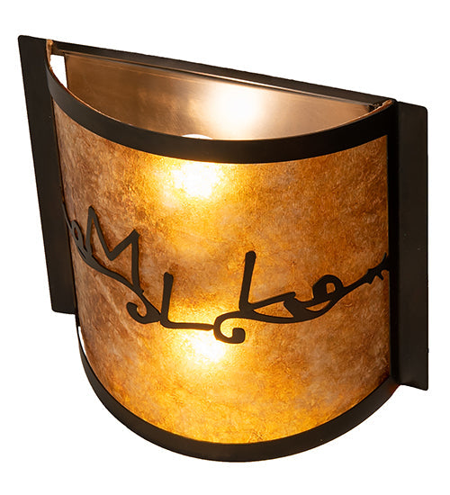 Meyda Lighting Personalized 12" 2-Light Dark Burnished Antique Copper Wall Sconce With Amber Mica Shade Glass