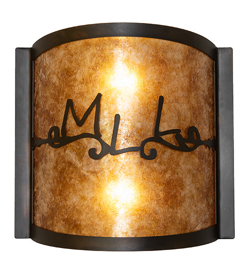 Meyda Lighting Personalized 12" 2-Light Dark Burnished Antique Copper Wall Sconce With Amber Mica Shade Glass