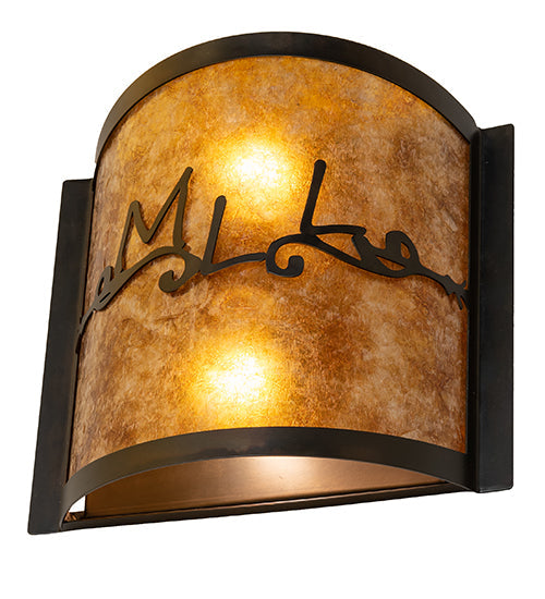 Meyda Lighting Personalized 12" 2-Light Dark Burnished Antique Copper Wall Sconce With Amber Mica Shade Glass