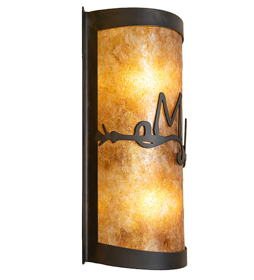 Meyda Lighting Personalized 12" 2-Light Dark Burnished Antique Copper Wall Sconce With Amber Mica Shade Glass