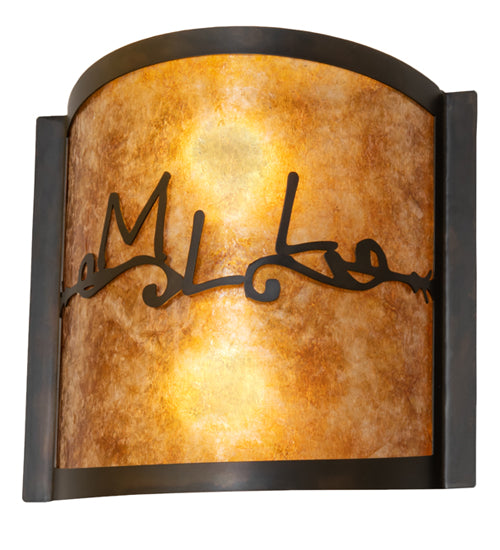 Meyda Lighting Personalized 12" 2-Light Dark Burnished Antique Copper Wall Sconce With Amber Mica Shade Glass