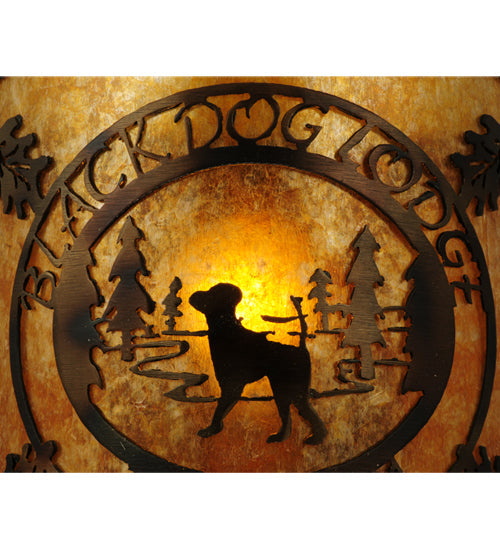 Meyda Lighting Personalized 12" Burnished Antique Copper Black Dog Lodge Wall Sconce With Amber Mica Shade Glass