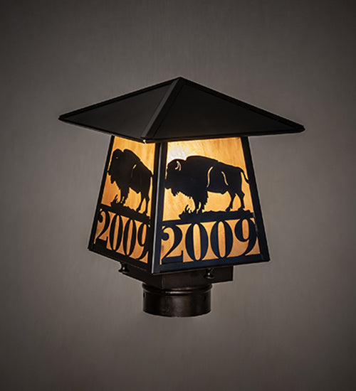 Meyda Lighting Personalized 12" Craftsman Brown Buffalo Outdoor Post Mount Light With Ambra Sienna Idalight Shade