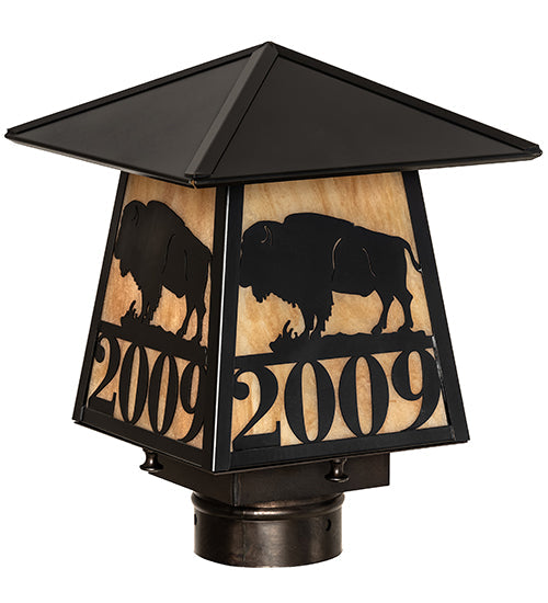 Meyda Lighting Personalized 12" Craftsman Brown Buffalo Outdoor Post Mount Light With Ambra Sienna Idalight Shade