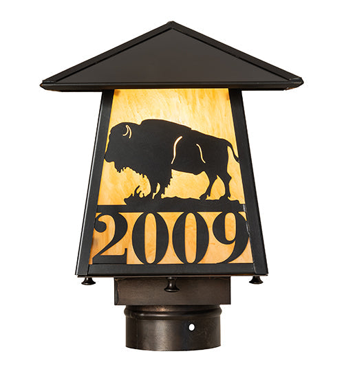 Meyda Lighting Personalized 12" Craftsman Brown Buffalo Outdoor Post Mount Light With Ambra Sienna Idalight Shade
