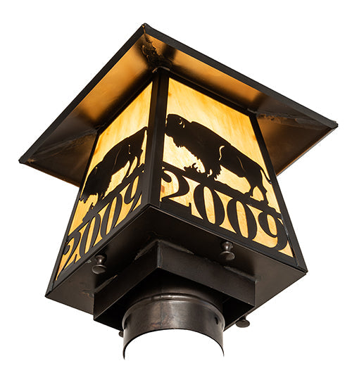 Meyda Lighting Personalized 12" Craftsman Brown Buffalo Outdoor Post Mount Light With Ambra Sienna Idalight Shade