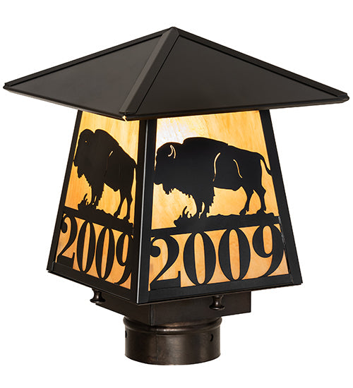 Meyda Lighting Personalized 12" Craftsman Brown Buffalo Outdoor Post Mount Light With Ambra Sienna Idalight Shade