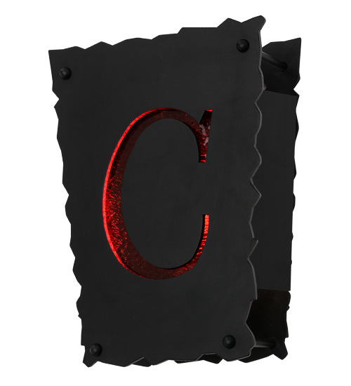 Meyda Lighting Personalized 12" Textured Black "C" Wall Sconce With Red Shade Glass
