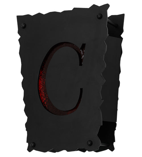 Meyda Lighting Personalized 12" Textured Black "C" Wall Sconce With Red Shade Glass