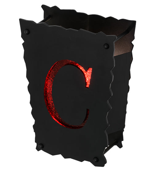 Meyda Lighting Personalized 12" Textured Black "C" Wall Sconce With Red Shade Glass