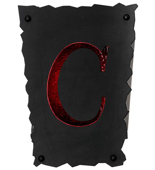 Meyda Lighting Personalized 12" Textured Black "C" Wall Sconce With Red Shade Glass