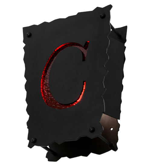 Meyda Lighting Personalized 12" Textured Black "C" Wall Sconce With Red Shade Glass