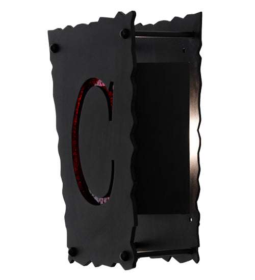 Meyda Lighting Personalized 12" Textured Black "C" Wall Sconce With Red Shade Glass